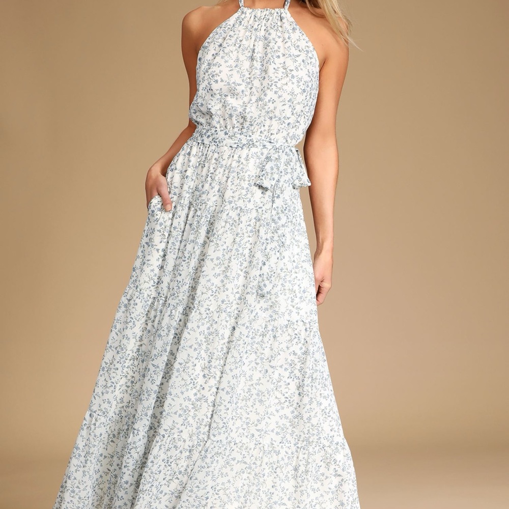 Sunny Forecast Ivory Floral Print Tiered Maxi Dress With Pockets